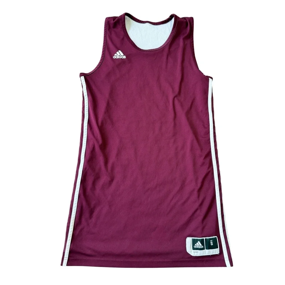 Adidas Reversible Basketball Jersey Mini Dress Maroon White Climalite Streetwear - Picture 12 of 13
